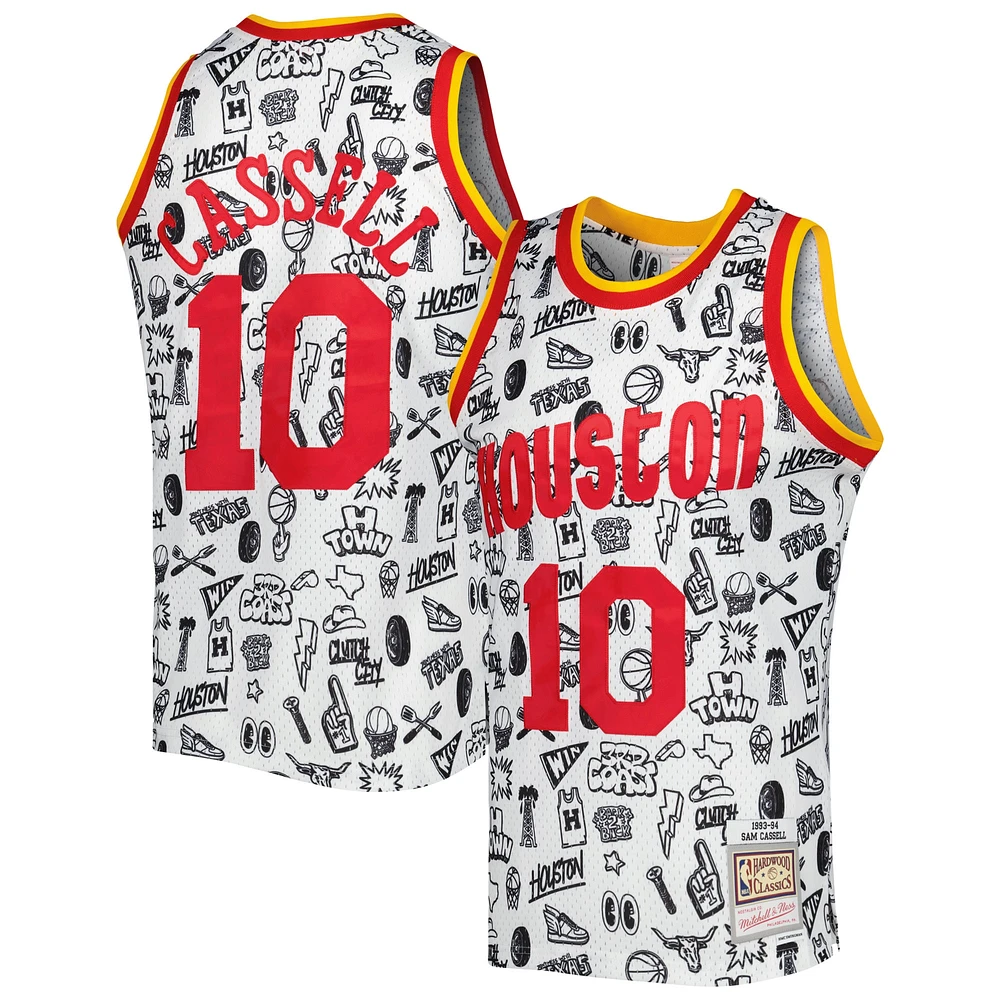 Maillot Mitchell & Ness Sam Cassell Houston Rockets 1993/94 Hardwood Classics Doodle Swingman blanc pour hommes