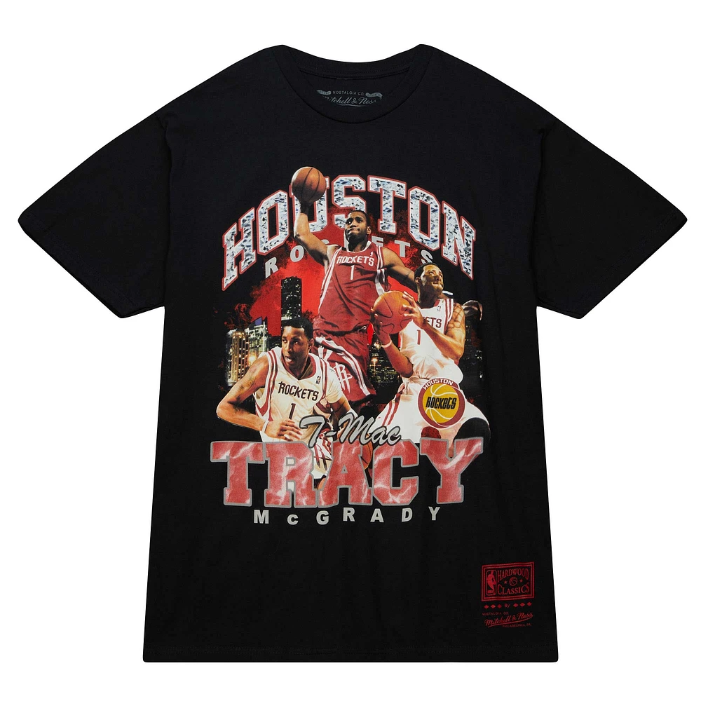 Men's Mitchell & Ness Tracy McGrady Black Houston Rockets Hardwood Classics Bling Concert Player T-Shirt