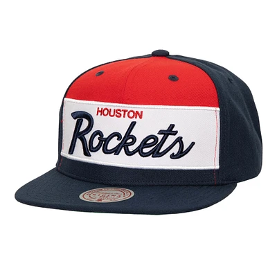 Men's Mitchell & Ness White/Navy Houston Rockets Retro Sport Color Block Script Snapback Hat