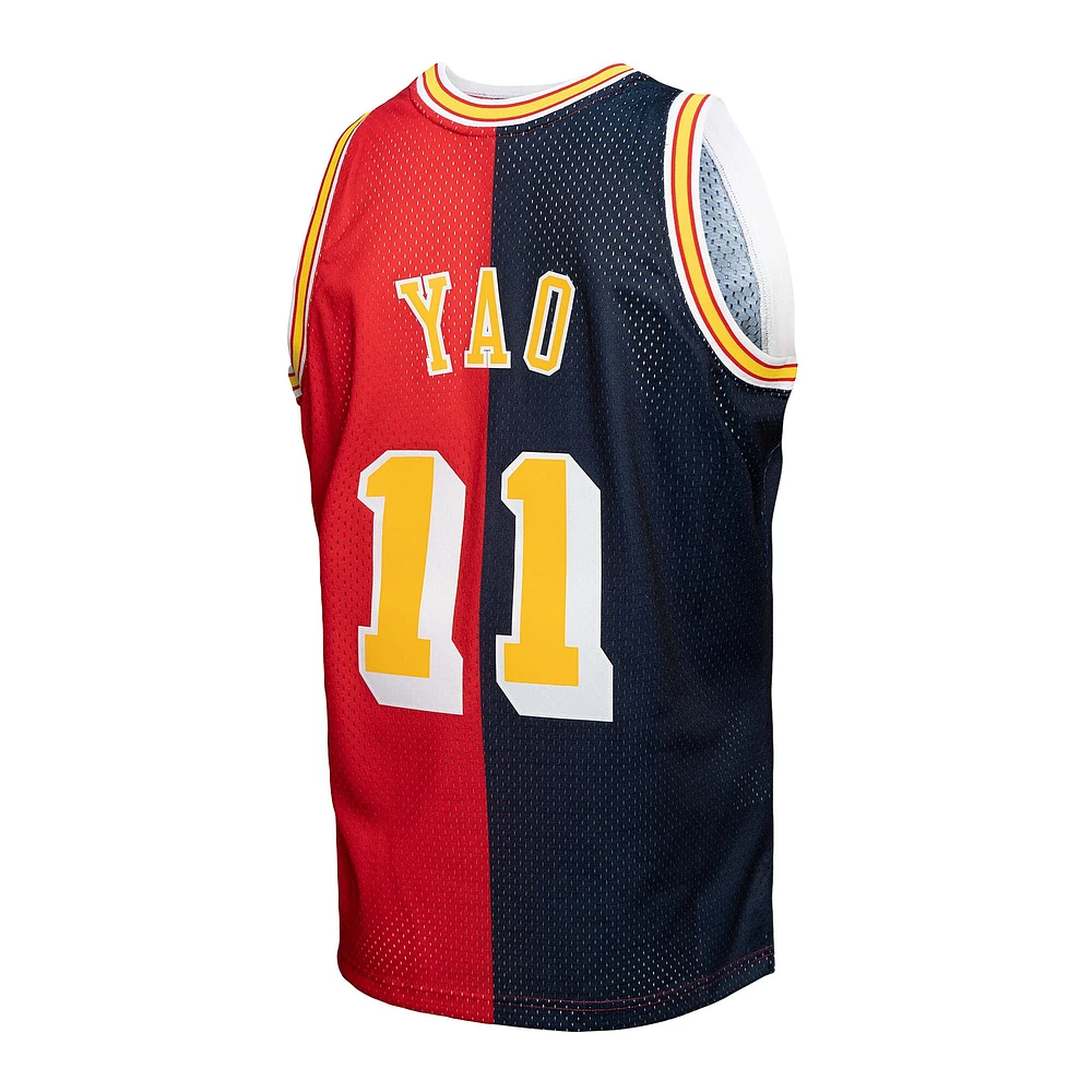 Men's Mitchell & Ness Yao Ming Navy/Red Houston Rockets Hardwood Classics 2004/05 Split Swingman Jersey