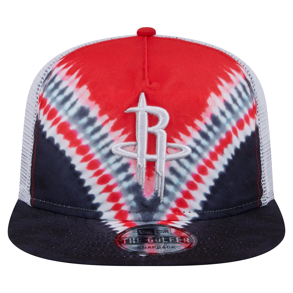 Men's New Era Black/Red Houston Rockets Throwback Dye Golfer Snapback Hat