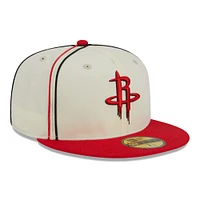 Men's New Era Cream/Red Houston Rockets Piping 2-Tone 59FIFTY Fitted Hat