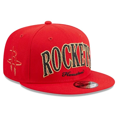 Men's New Era Red Houston Rockets Golden Tall Text 9FIFTY Snapback Hat