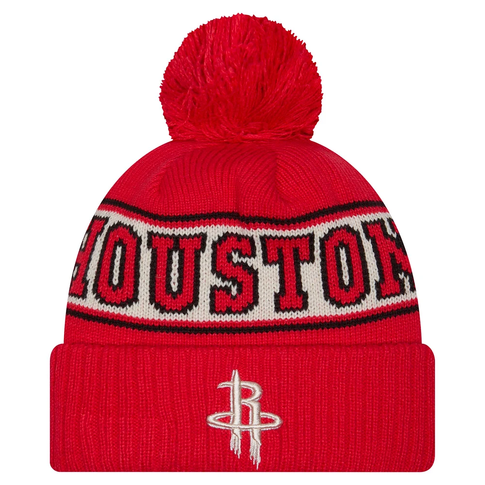 Men's New Era Red Houston Rockets Throwback Retro Cuffed Knit Hat with Pom