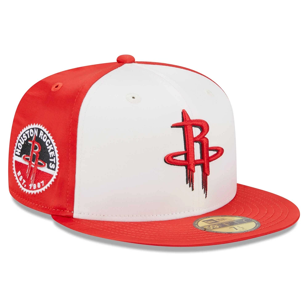 Casquette ajustée 59FIFTY en satin blanc Houston Rockets Throwback pour homme New Era