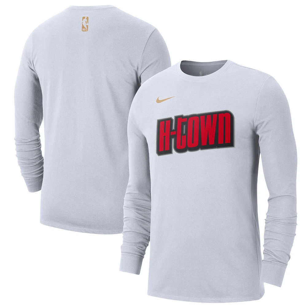 T-shirt à manches longues Nike Houston Rockets City Edition Essential Logo pour homme, blanc, 2024/25