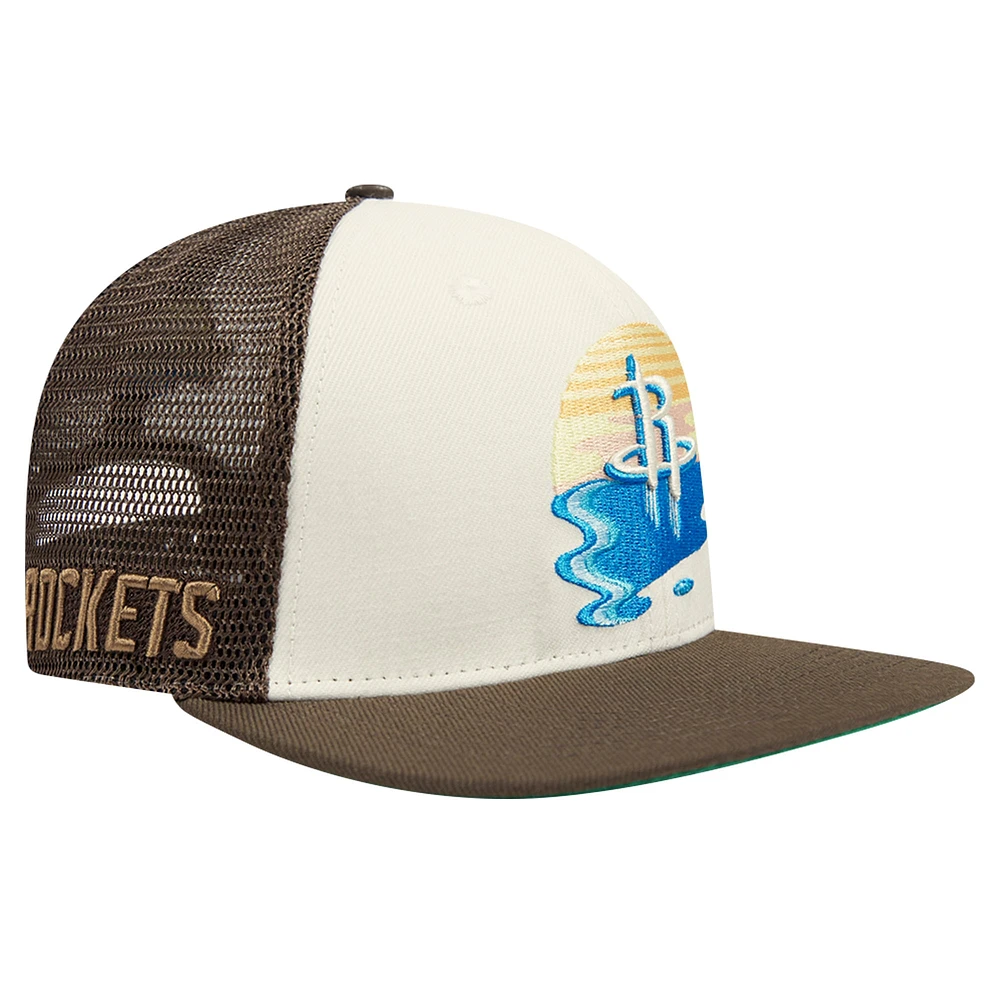 Men's Pro Standard Cream/Brown Houston Rockets Glint Sunset Snapback Hat