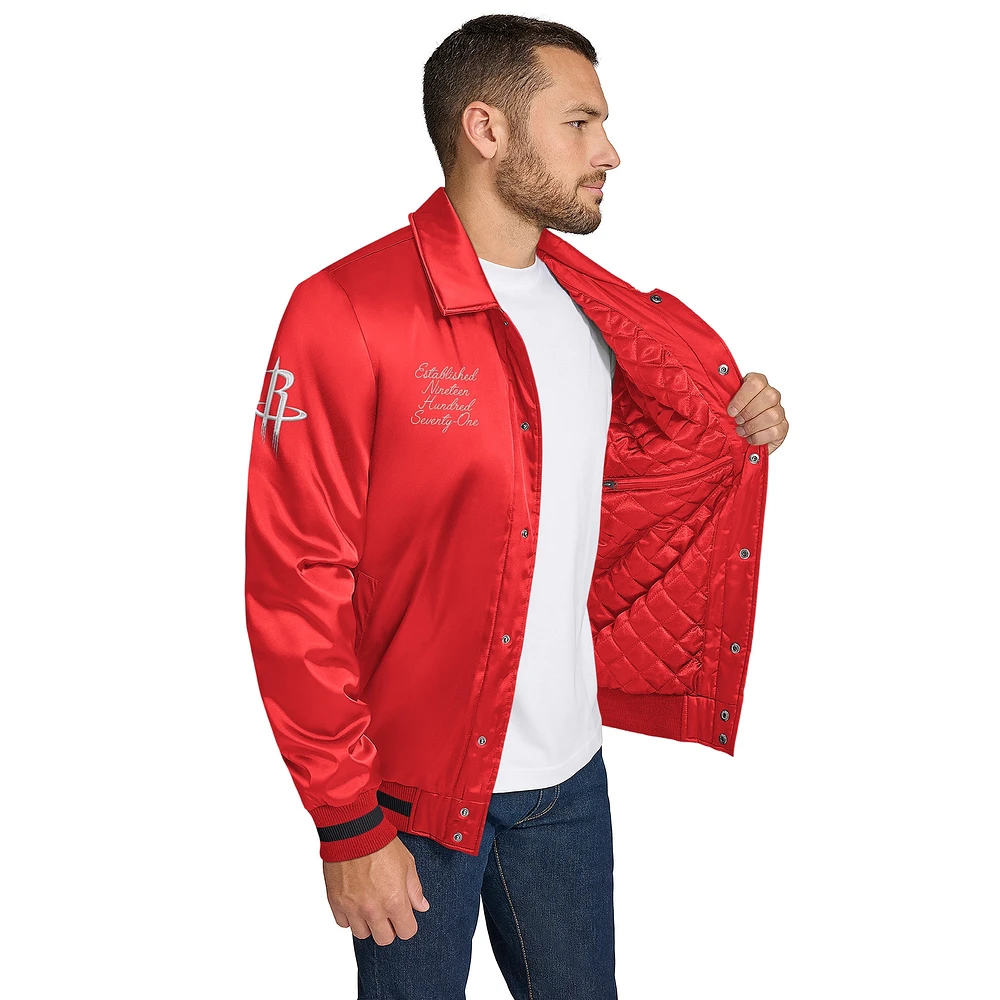 Men's Tommy Jeans Red Houston Rockets Jacob Chain Stitch Applique Full-Snap Varsity Jacket