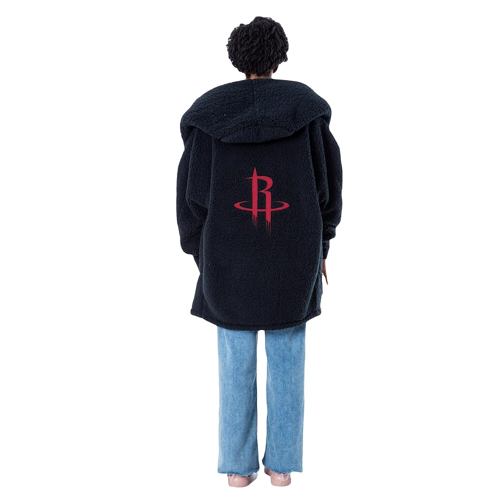 Unisex the Best Lounger World By Jill Martin Black Houston Rockets Oversized Open-Front Hoodie Sweater