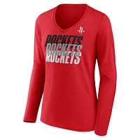 T-shirt à manches longues et col en V emblématique des Houston Rockets Fanatics pour femme