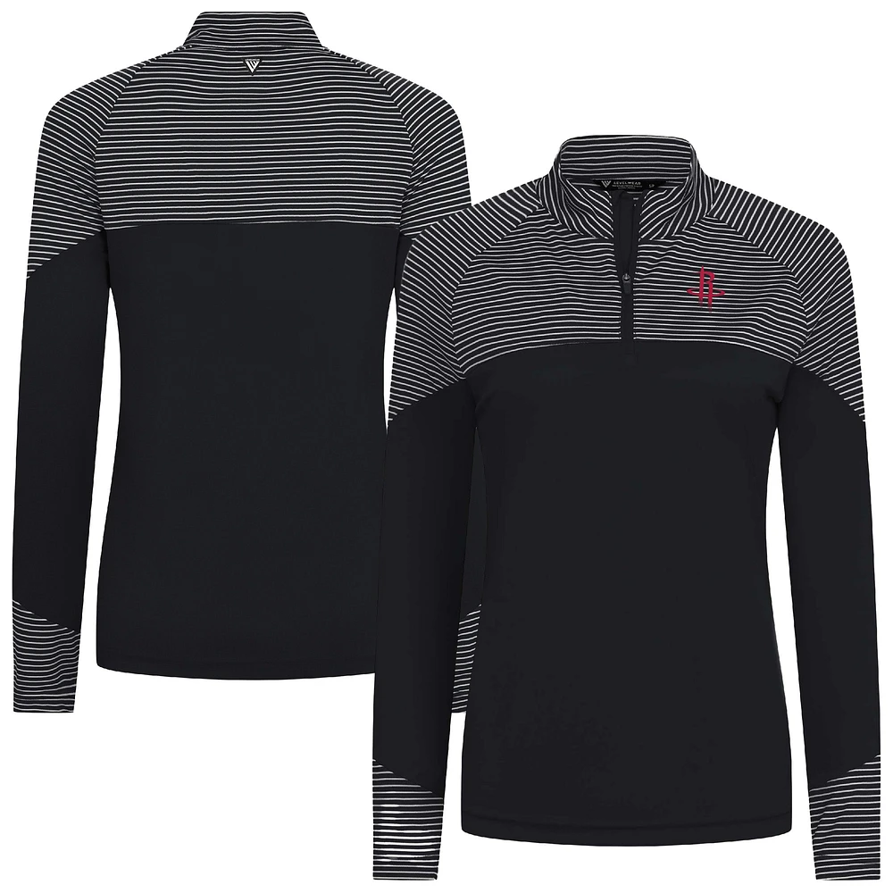 Women's Levelwear Black Houston Rockets Classic Stripes Quarter-Zip Top