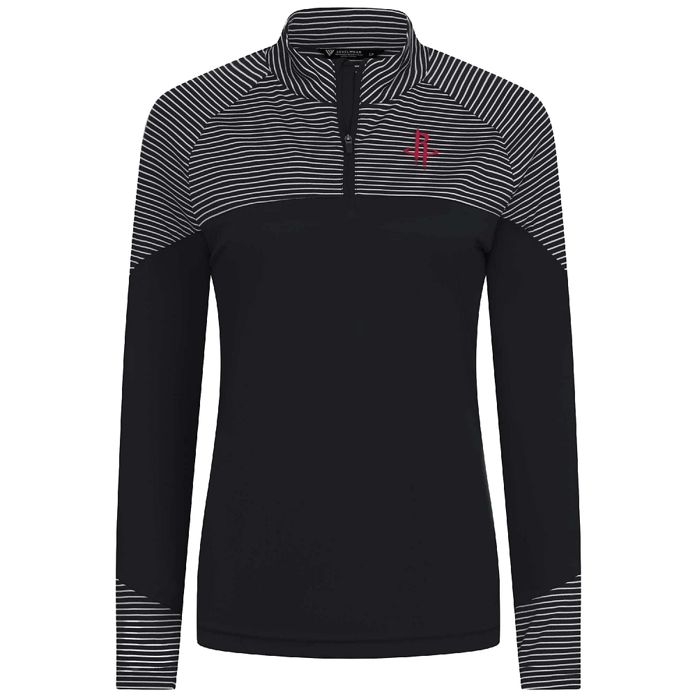 Women's Levelwear Black Houston Rockets Classic Stripes Quarter-Zip Top