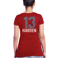 Majestic Threads pour femme James Harden Red Houston Rockets T-shirt triple mélange nom et numéro