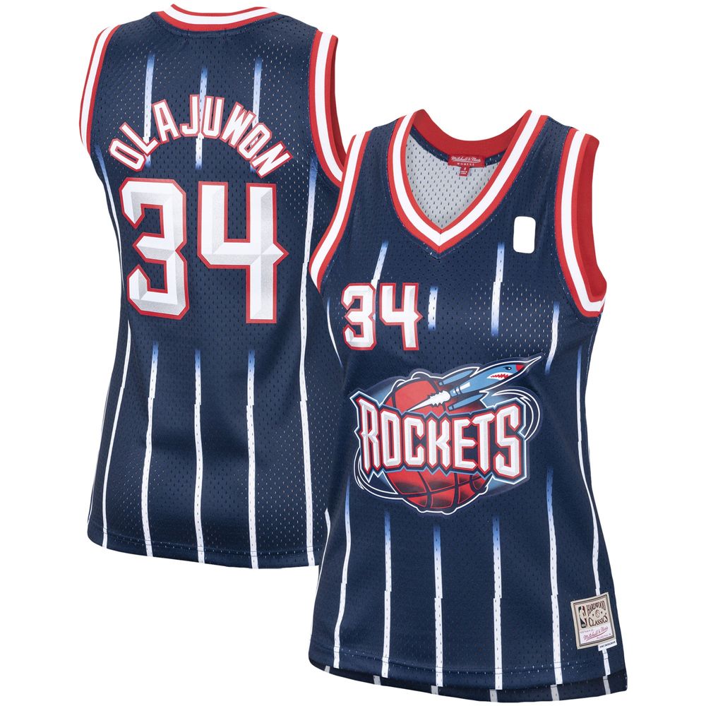 Women's Mitchell & Ness Hakeem Olajuwon Navy Houston Rockets  Hardwood Classics Swingman Jersey