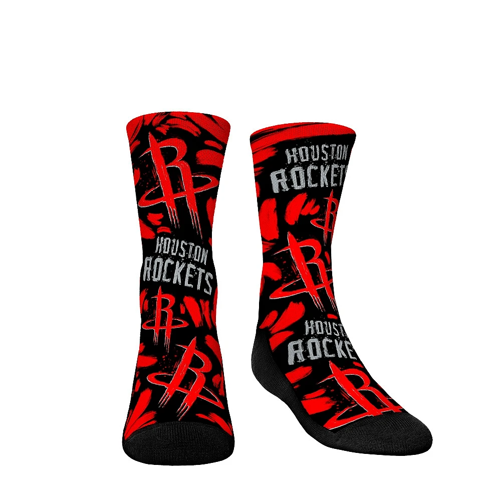 Youth Rock Em Socks Houston Rockets Allover Logo & Paint Crew Socks