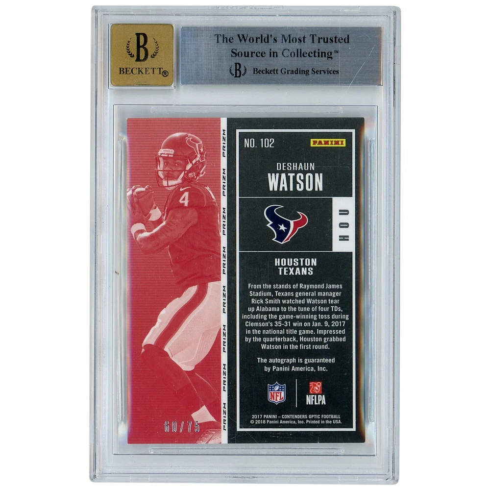 Deshaun Watson Houston Texans Autographed 2017 Panini Contenders Optic Red Prizm #102 #60/75 BGS Authenticated 8.5/10 Rookie Card