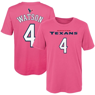 T-shirt pour fille préscolaire Deshaun Watson rose avec nom et numéro du joueur des Houston Texans