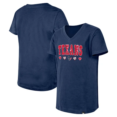 T-shirt à col en V sequins bleu marine Houston Texans New Era pour filles