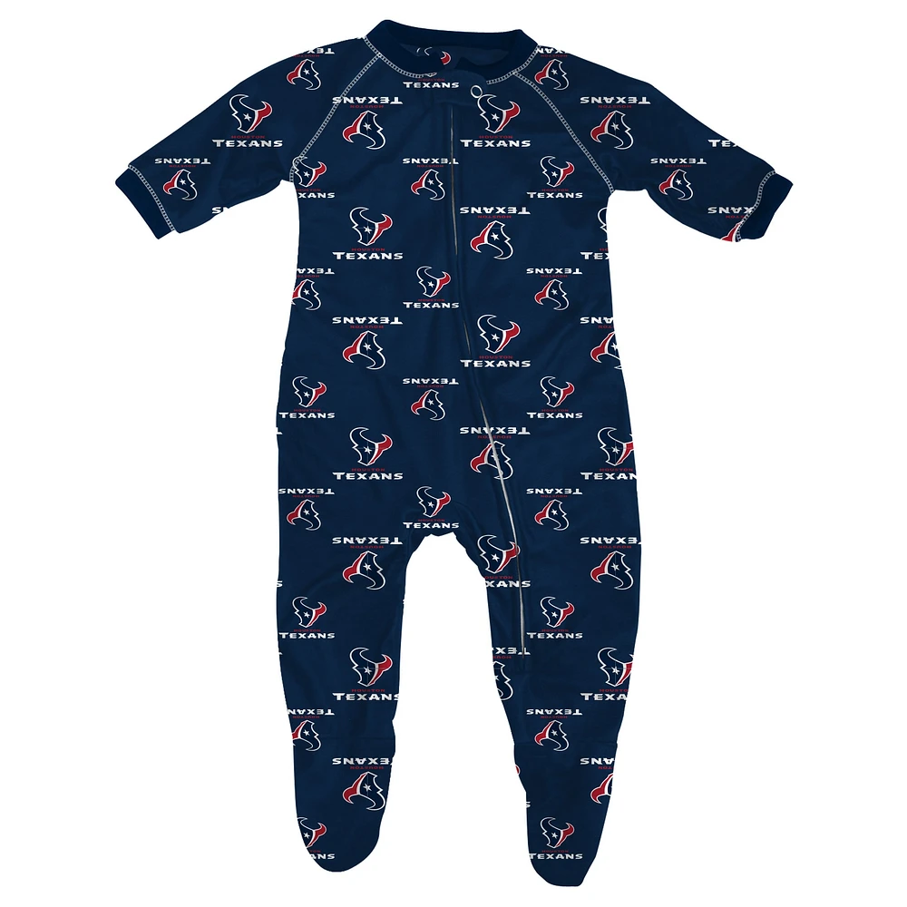 Combinaison à glissière intégrale raglan passepoilée pour bébé Houston Texans - Bleu marine