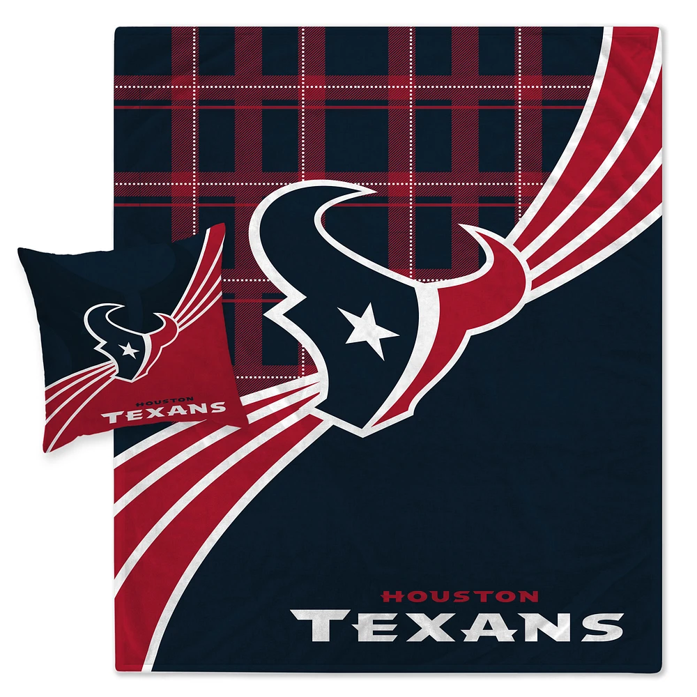 Ensemble de couverture légère et oreiller Houston Texans Plaid Wave