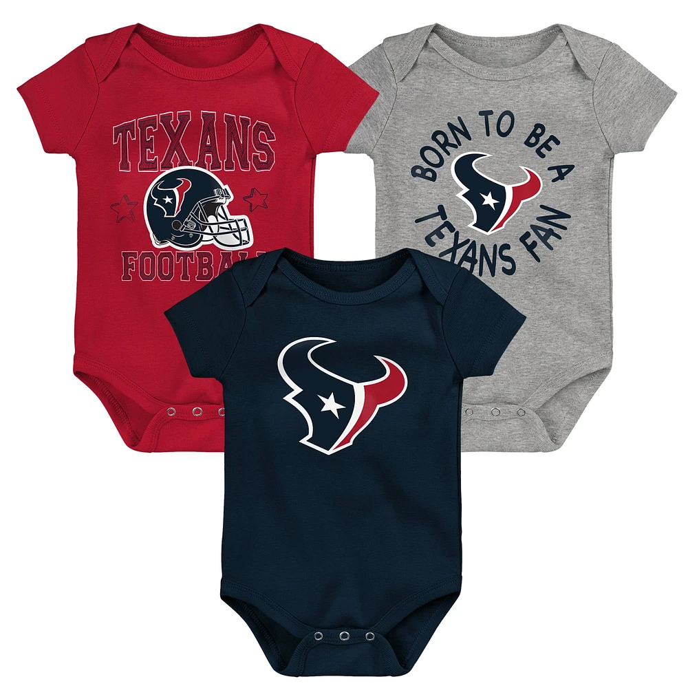 Infant Navy/Red/Gray Houston Texans Born to Be 3-Pack Bodysuit Set