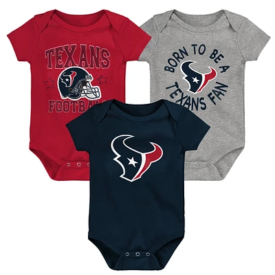 Lot de 3 bodys Houston Texans Born to Be pour bébé bleu marine/rouge/gris