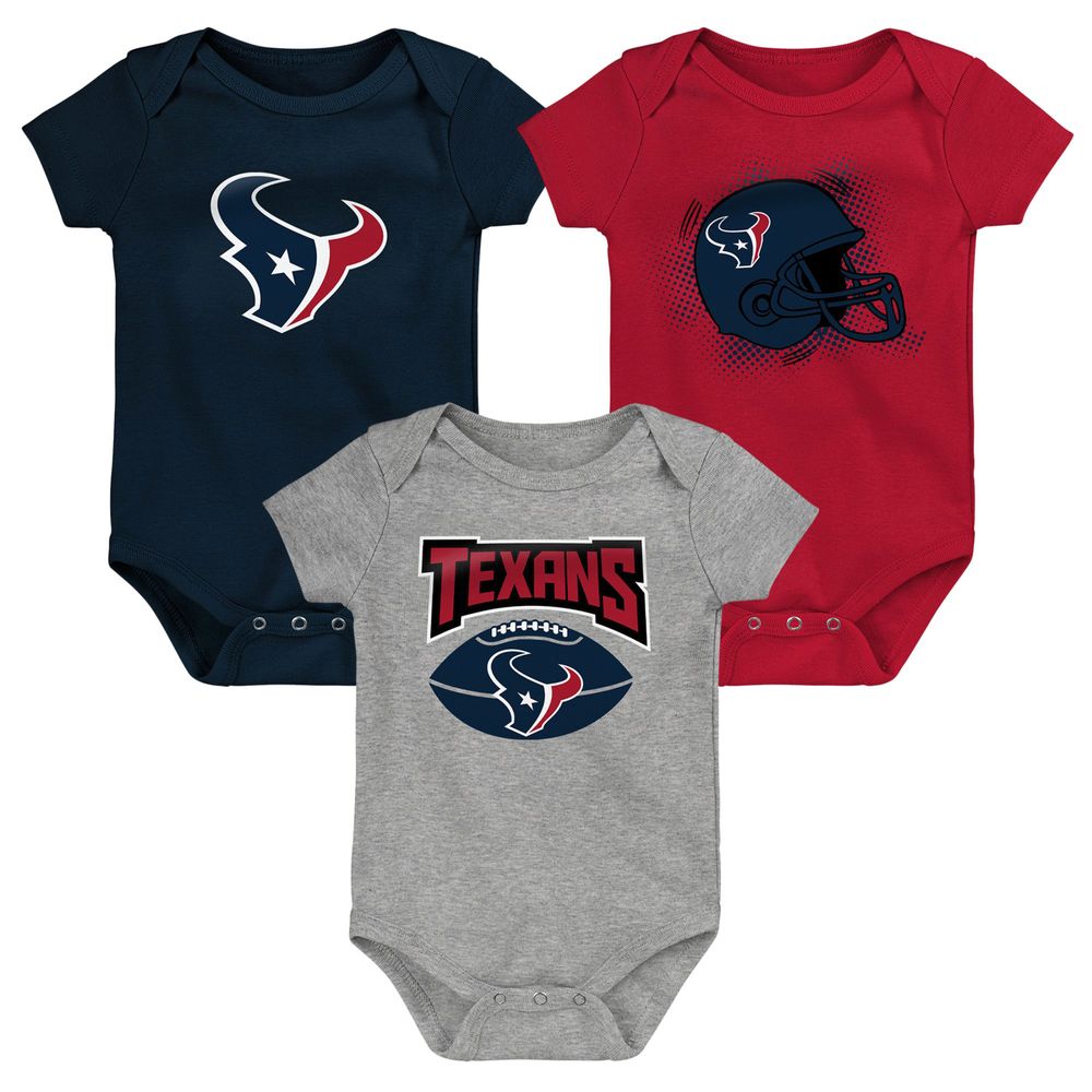 Infant Navy/Red/Heathered Gray Houston Texans 3-Pack Game On Bodysuit Set