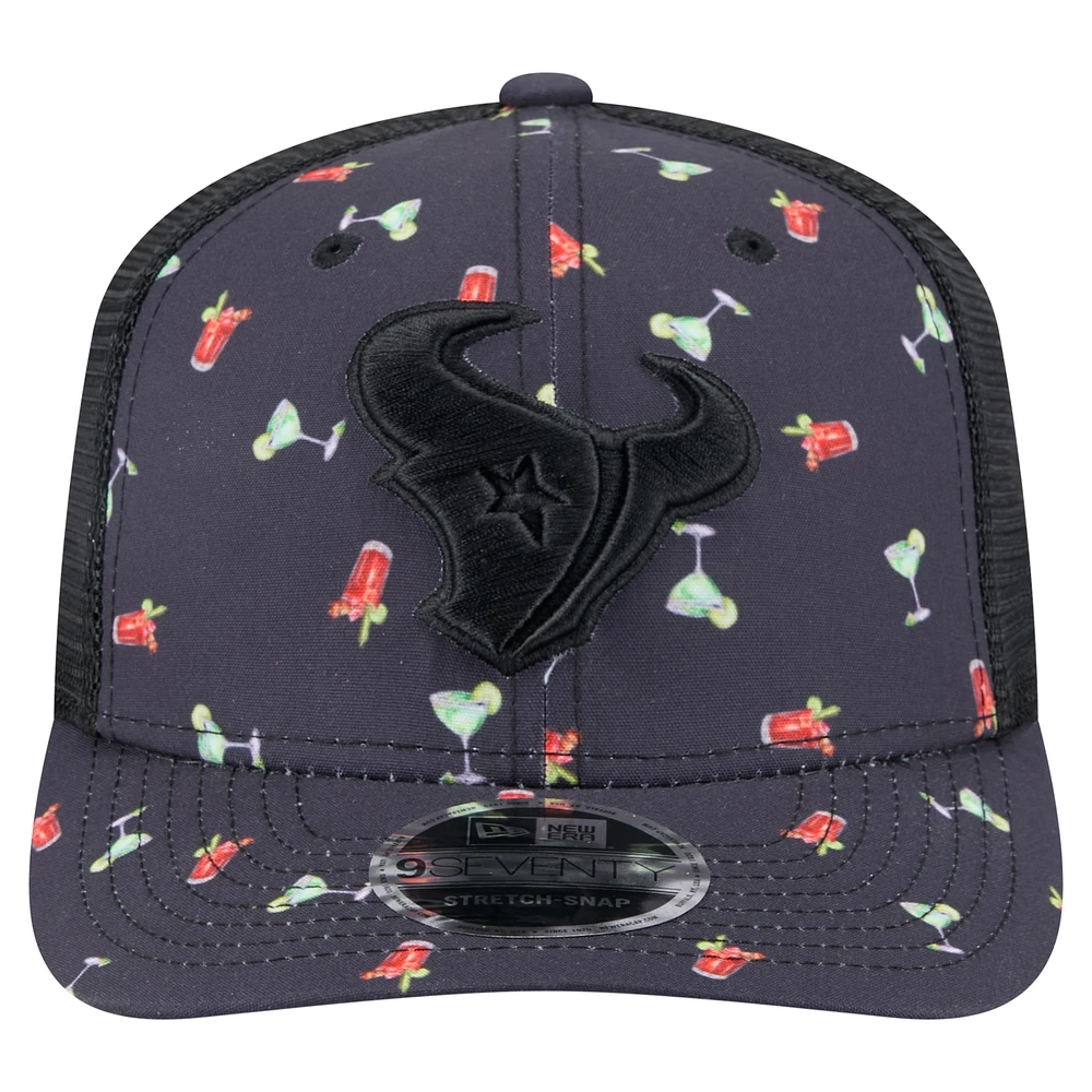 Men's New Era  Navy/Black Houston Texans Adventure Drinks Pattern 9SEVENTY Stretch-Snap Hat