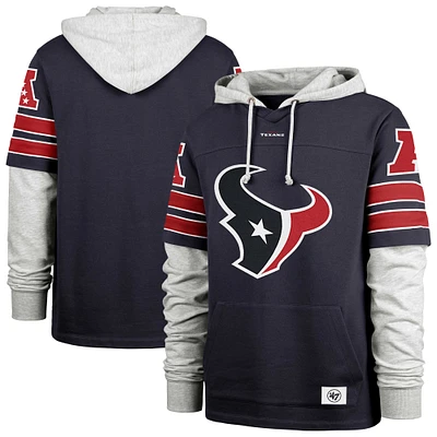 Men's '47 Navy Houston Texans Double Header Blitz Cornerback Pullover Hoodie