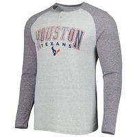 T-shirt Henley à manches longues raglan pour homme Concepts Sport gris chiné Houston Texans Ledger