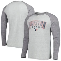 T-shirt Henley à manches longues raglan pour homme Concepts Sport gris chiné Houston Texans Ledger