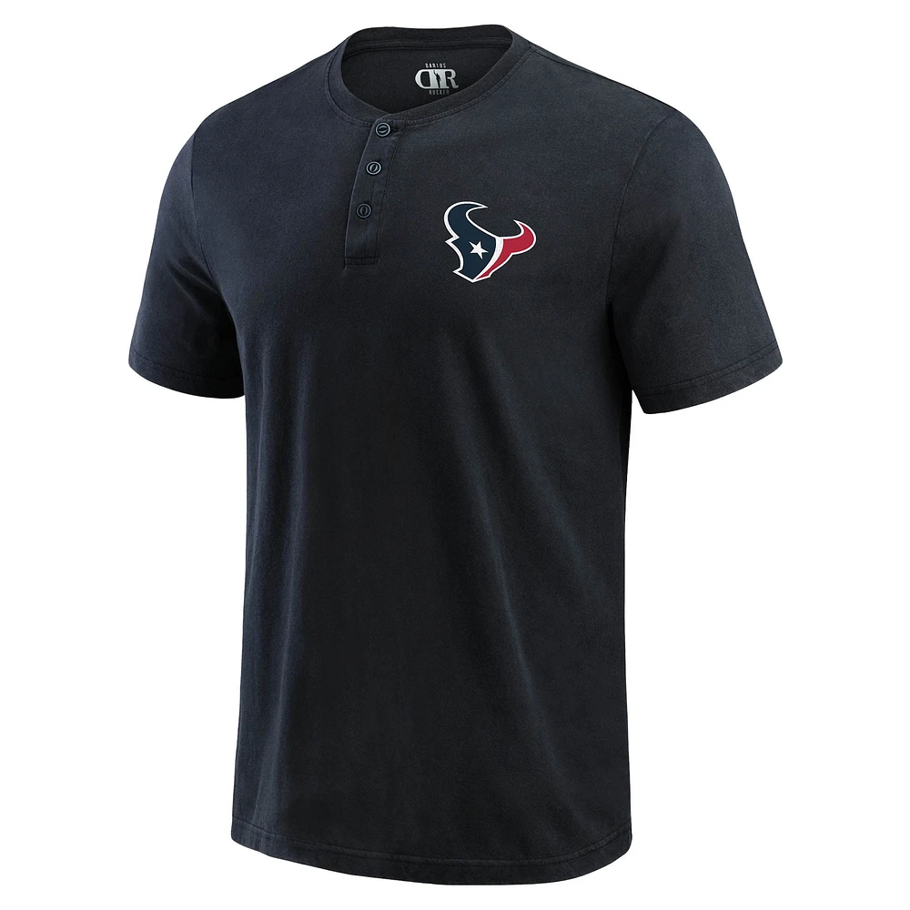 T-shirt Henley délavé noir pour homme de la collection Darius Rucker Fanatics des Houston Texans