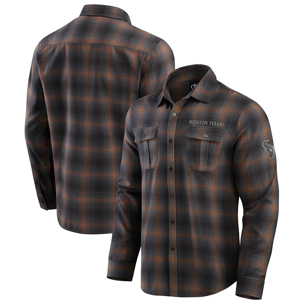 Chemise boutonnée à manches longues classique en flanelle pour homme de la collection Darius Rucker Fanatics, couleur anthracite, des Houston Texans