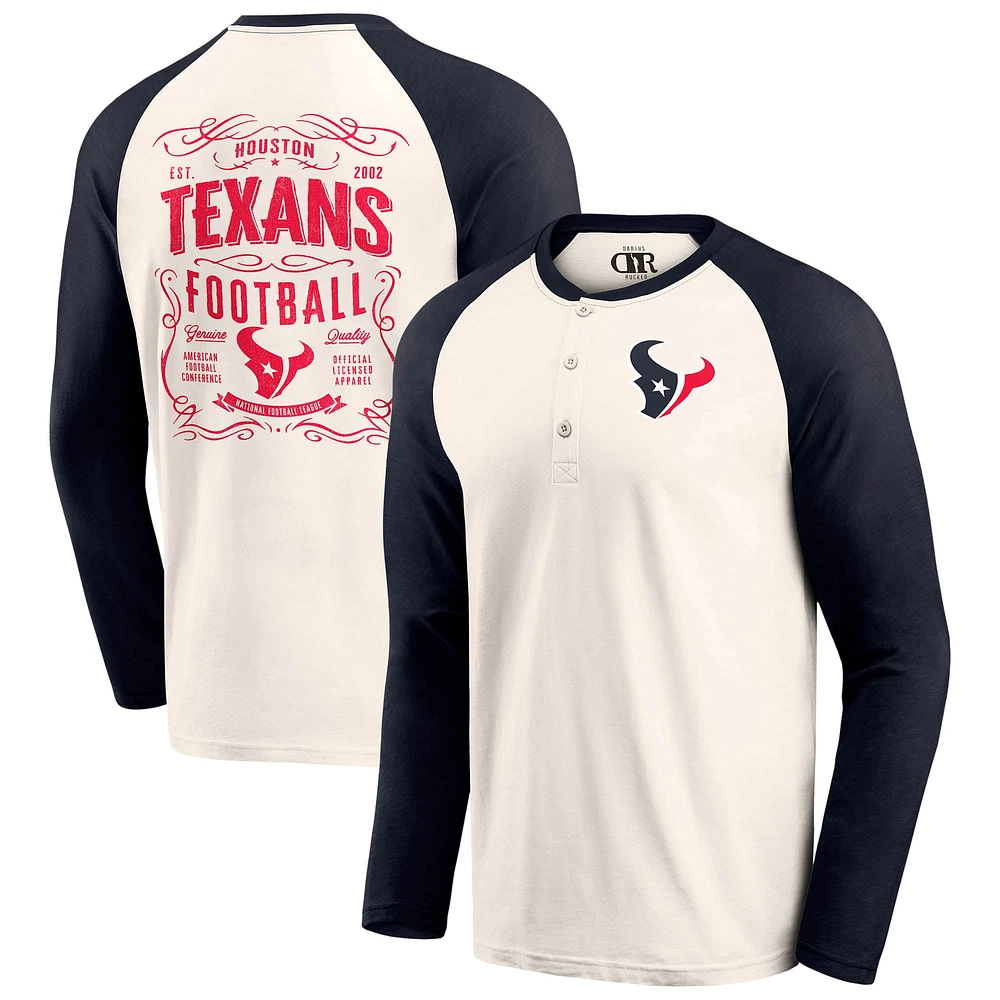 Men's Darius Rucker Collection by Fanatics Cream/Navy Houston Texans Raglan Henley T-Shirt