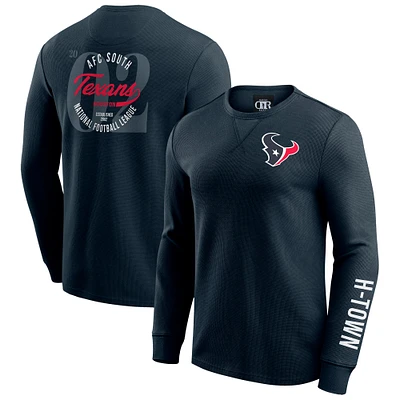 T-shirt à manches longues en tricot gaufré délavé bleu marine pour homme de la collection Darius Rucker par Fanatics des Houston Texans