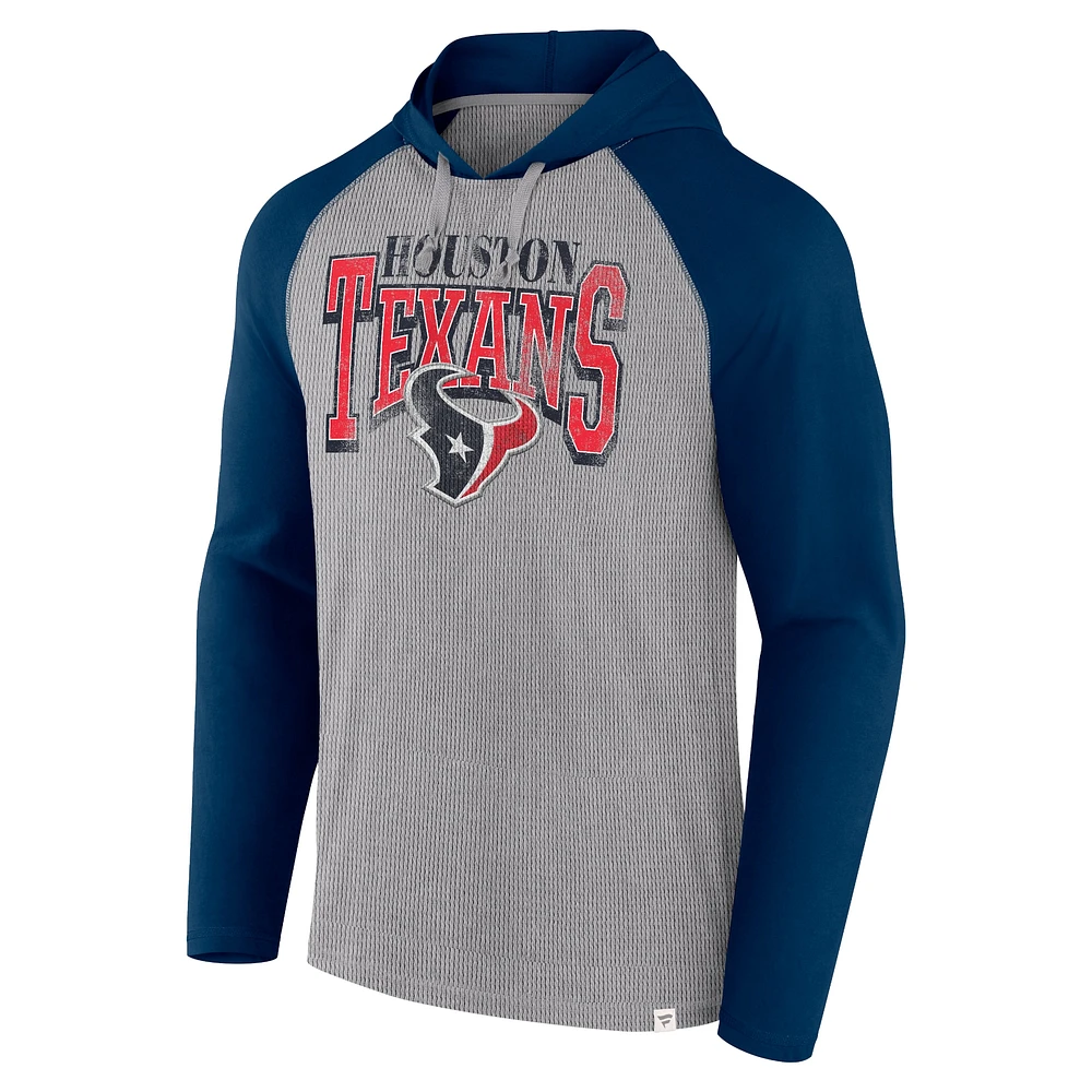 Men's Fanatics Gray/Navy Houston Texans Under Center Long Sleeve Hoodie T-Shirt