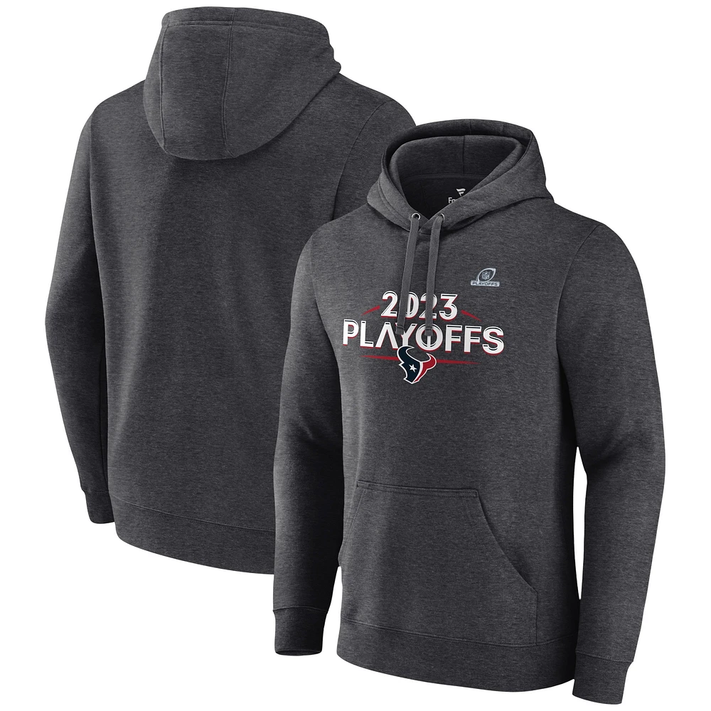 Men's Fanatics  Heather Charcoal Houston Texans 2023 NFL Playoffs Fleece Pullover Hoodie