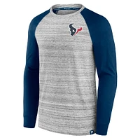 T-shirt à manches longues raglan Fair Shake gris chiné/bleu marine pour hommes Fanatics des Texans de Houston