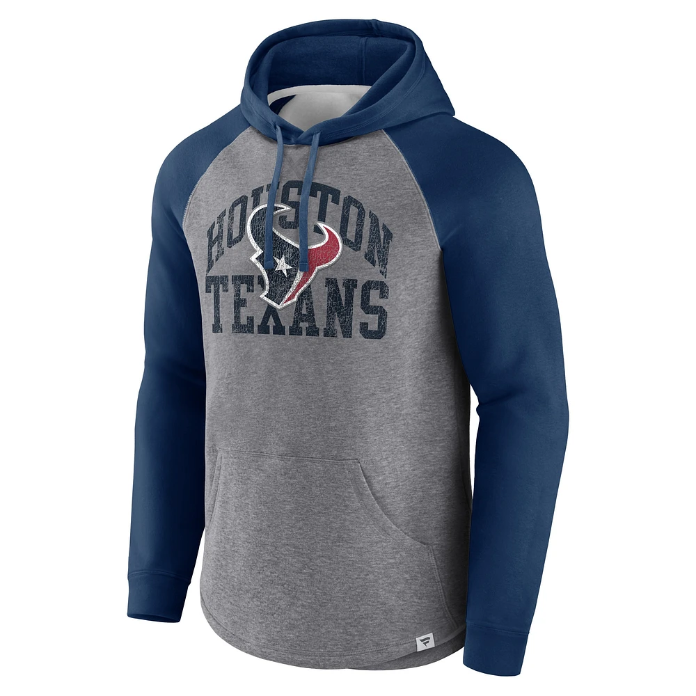 Sweat à capuche raglan préféré des Houston Texans de Fanatics Heather Gray pour hommes