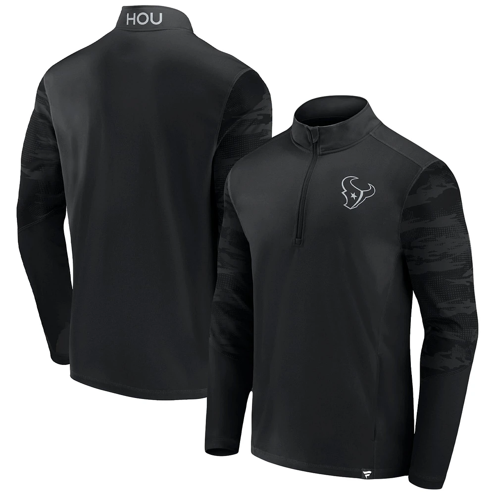 Haut zippé quart de tour Blackout Ringer Fanatics pour hommes des Texans Houston