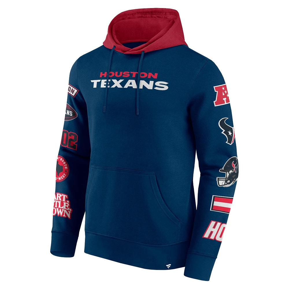 Men's Fanatics  Navy/Cardinal Houston Texans Patched Out Pullover Hoodie