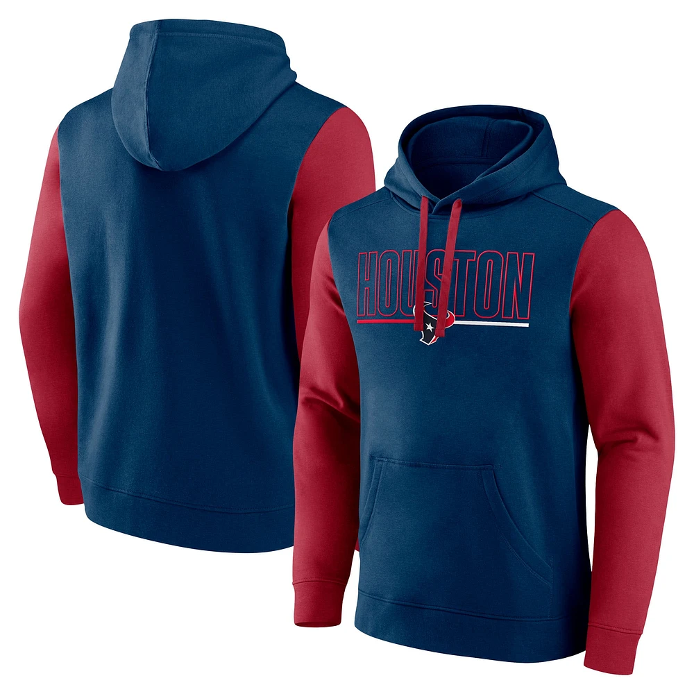 Sweat à capuche enfiler Fanatics bleu marine/rouge Houston Texans Outline pour homme