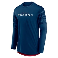 T-shirt à manches longues Fanatics pour hommes bleu marine/rouge Houston Texans Square Off