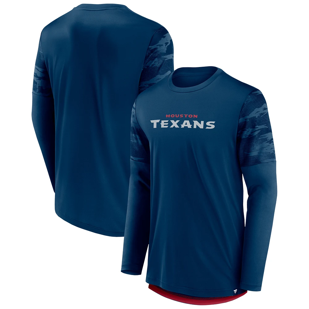 T-shirt à manches longues Fanatics pour hommes bleu marine/rouge Houston Texans Square Off