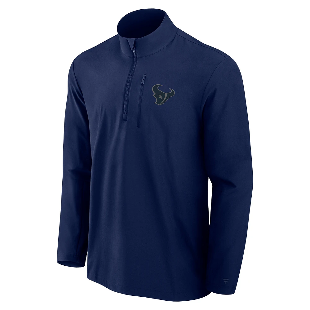 Men's Fanatics Navy Houston Texans Front Office Micro Tonal Quarter-Zip Pullover
