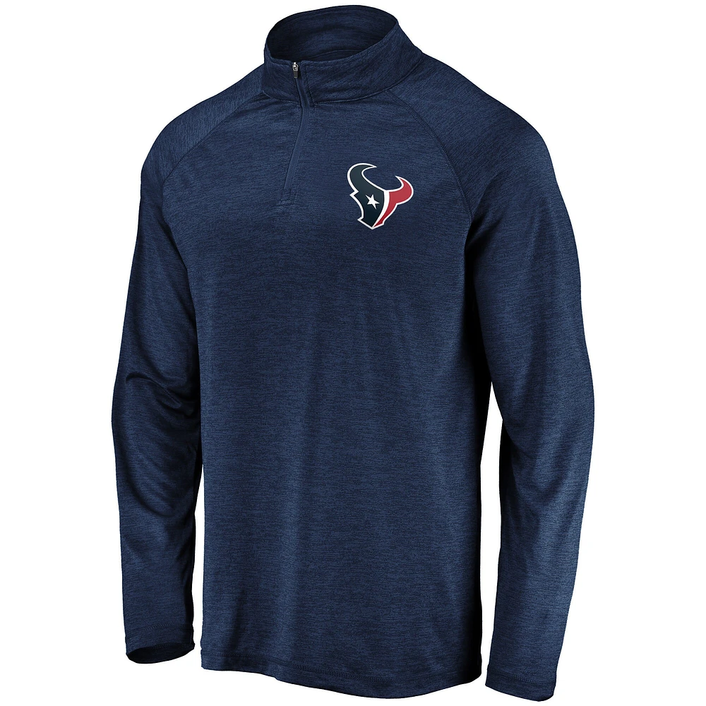 Veste à enfiler raglan quart de zip avec logo principal strié des Houston Texans Fanatics pour hommes bleu marine