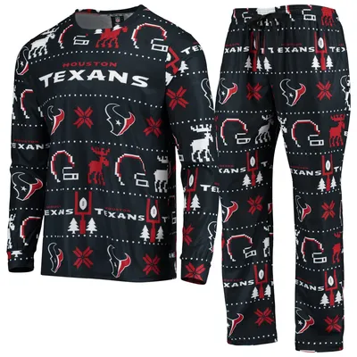 Houston Texans FOCO Wordmark Ugly Pajama Set - Navy