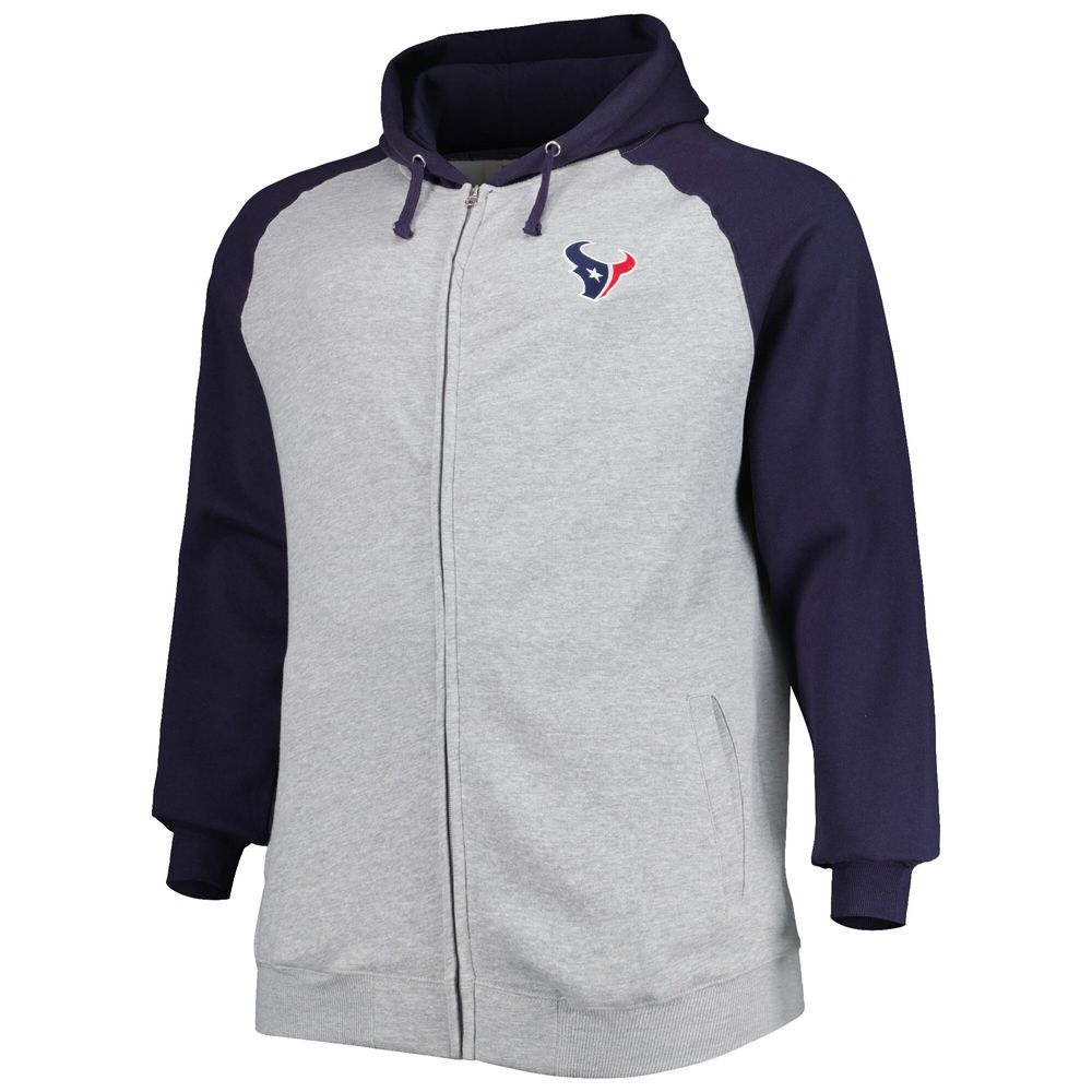 Men's Heather Gray Houston Texans Big & Tall Fleece Raglan Full-Zip Hoodie Jacket