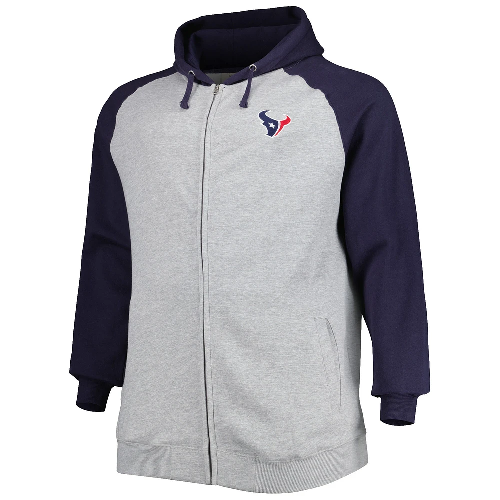 Veste à capuche raglan en molleton pour homme gris chiné Houston Texans Big & Tall