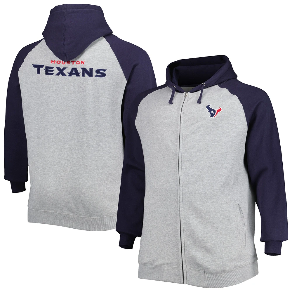 Veste à capuche raglan en molleton pour homme gris chiné Houston Texans Big & Tall